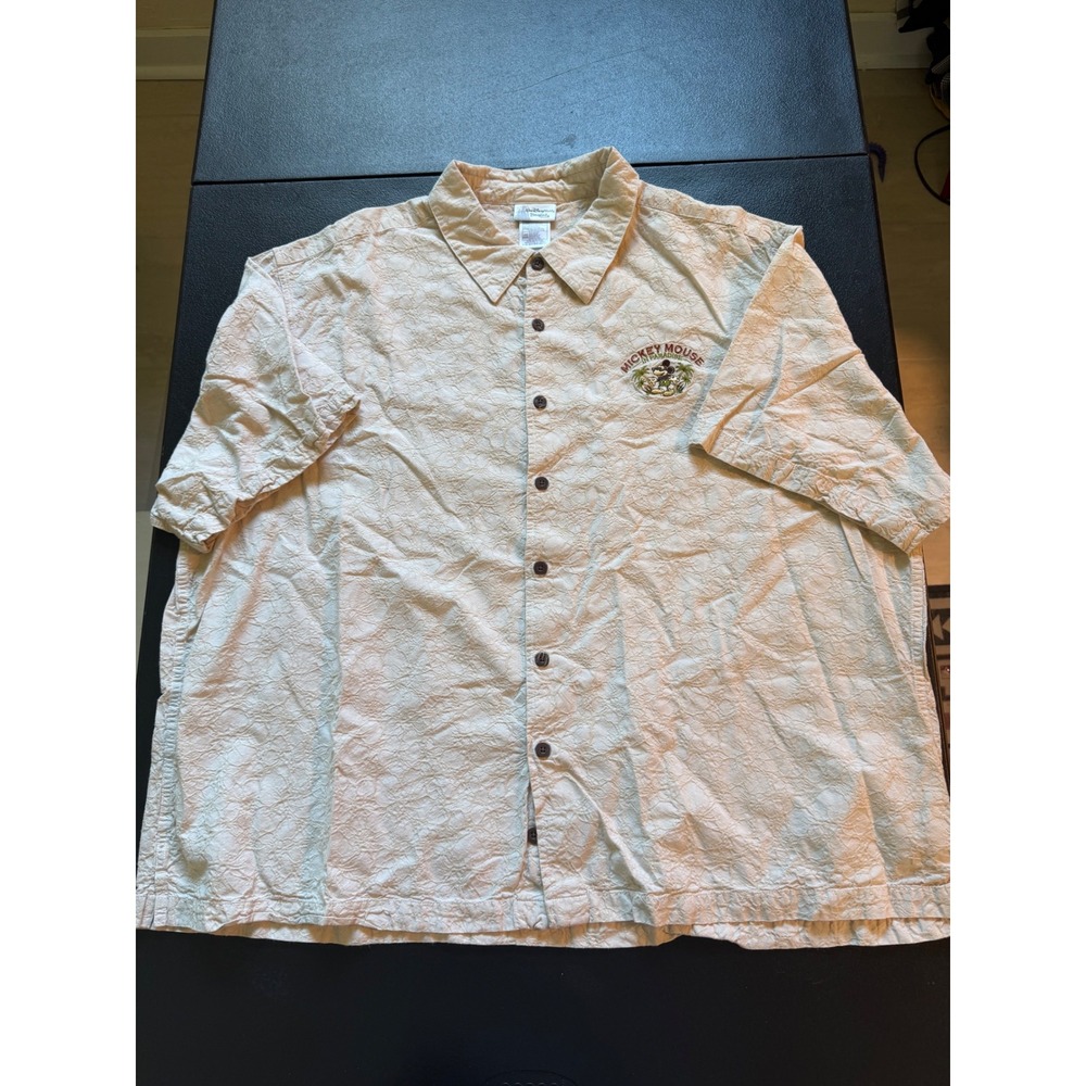 VTG Disney Parks Mickey Mouse In Paradise Embroidered Shirt Cream 3XL